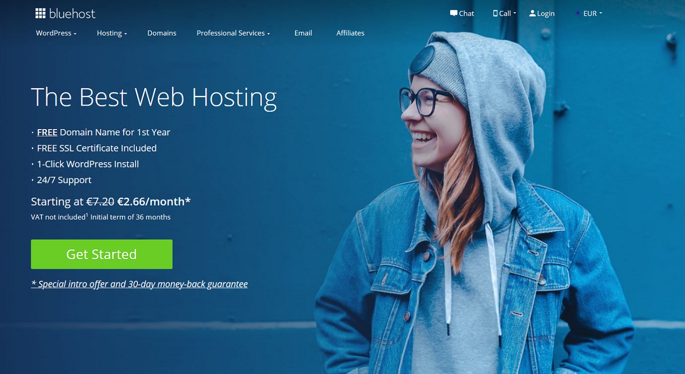Bluehost web hosting home page