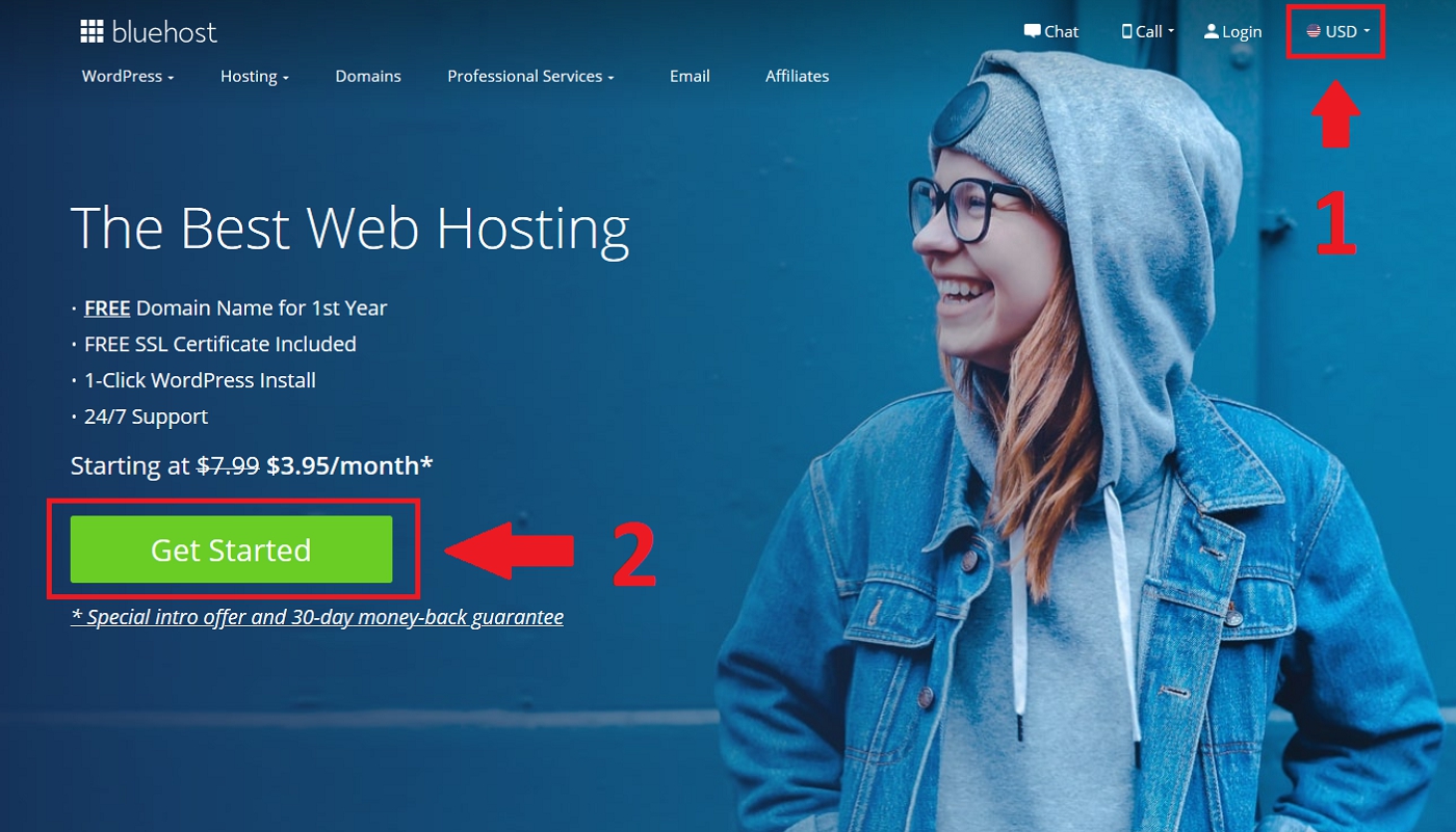 Bluehost web hosting home page explained