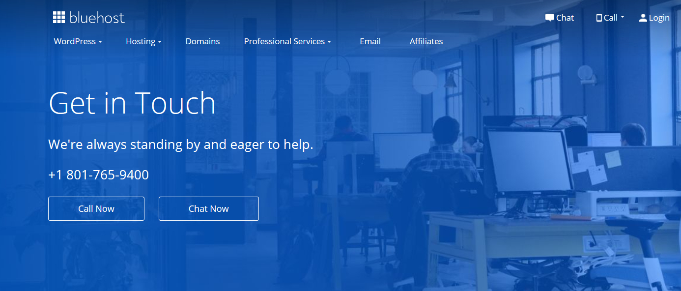 Technical support and customer service by Bluehost web hosting