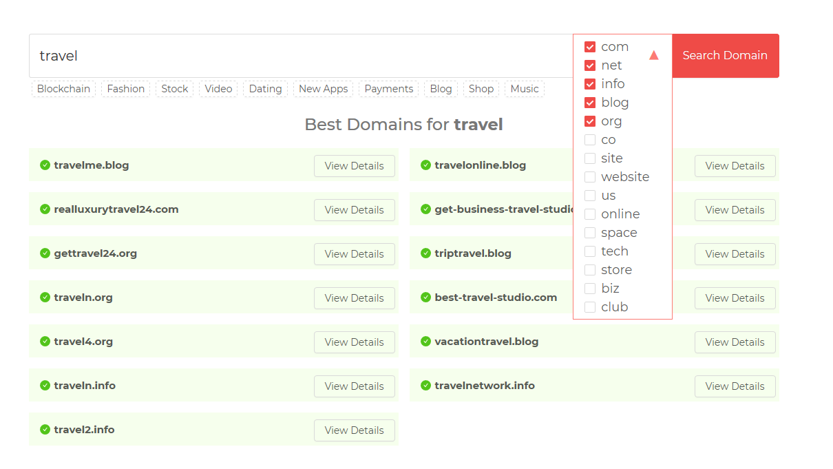 DomainWheel Domain Name Generator results