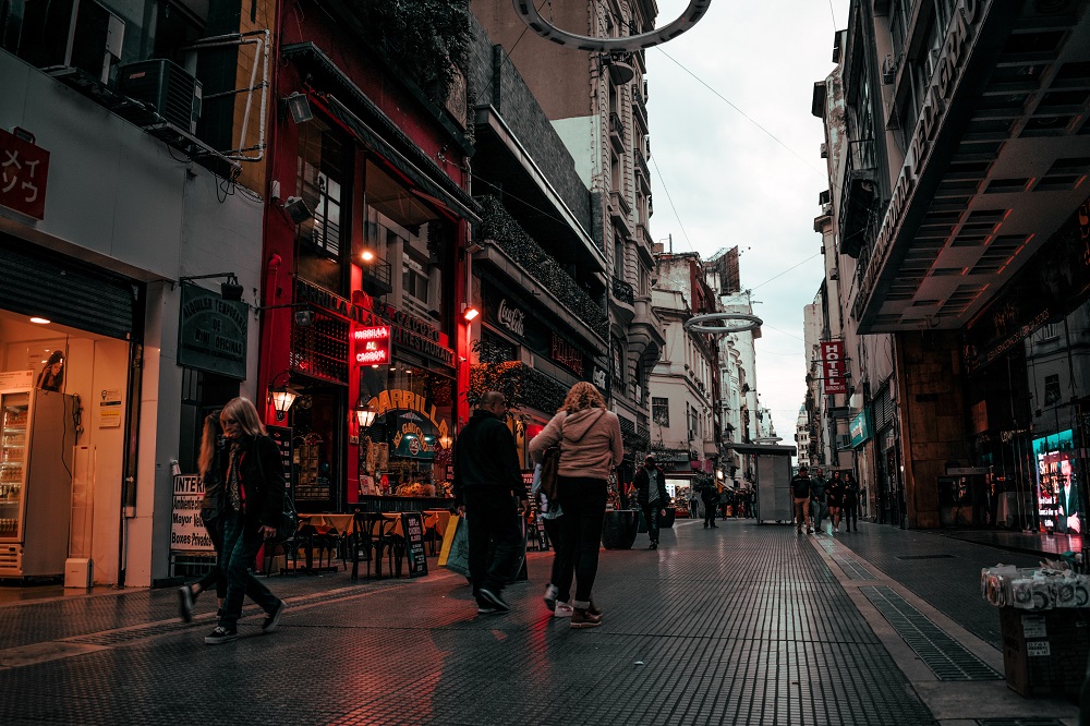 People walking on alley near buildings in Buenos Aires city in Argentina