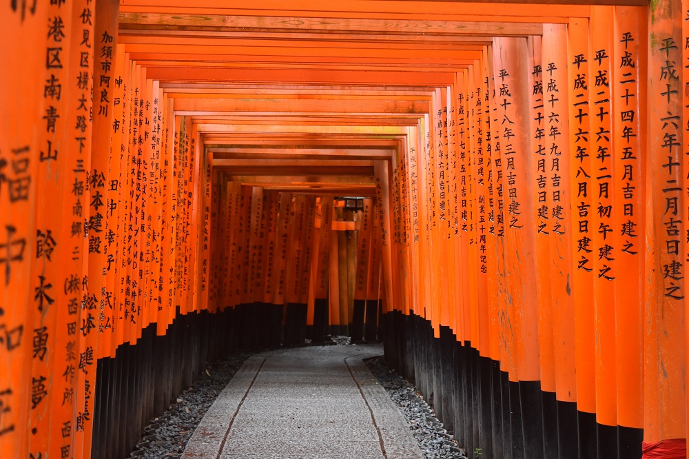 photo of walkway between shinto shrine in Kyoto-Japan